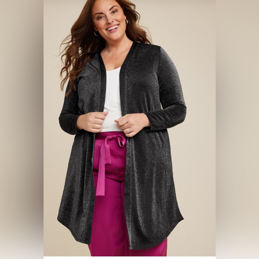 Maurices Shimmering Charcoal Duster Cardigan